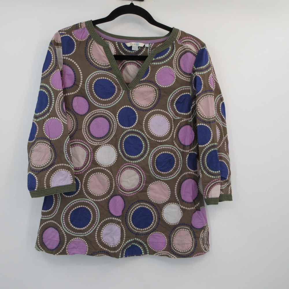Boden Womens Brown Purple Geometric Circle Print Cotton 3/4 Sleeve Tunic US 6
